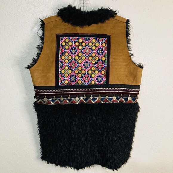 Scandal Italy Womens Serenity Brown And Black Faux Fur Boho Vest One Size - Picture 2 of 16
